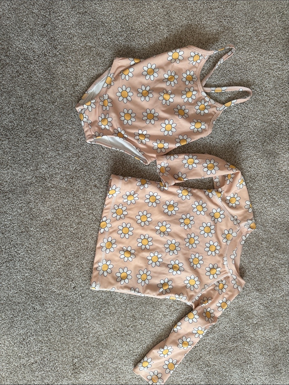 Kids Pink Daisy Rash Guard Set - Long Sleeve Top & Swimsuit